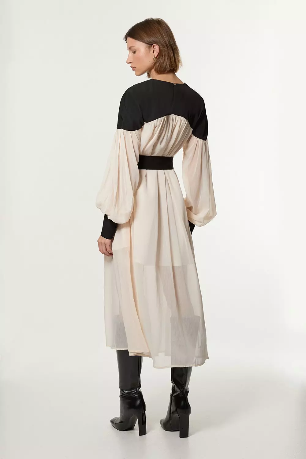 Twill Balloon Sleeve Woven Midi Dress | Karen Millen