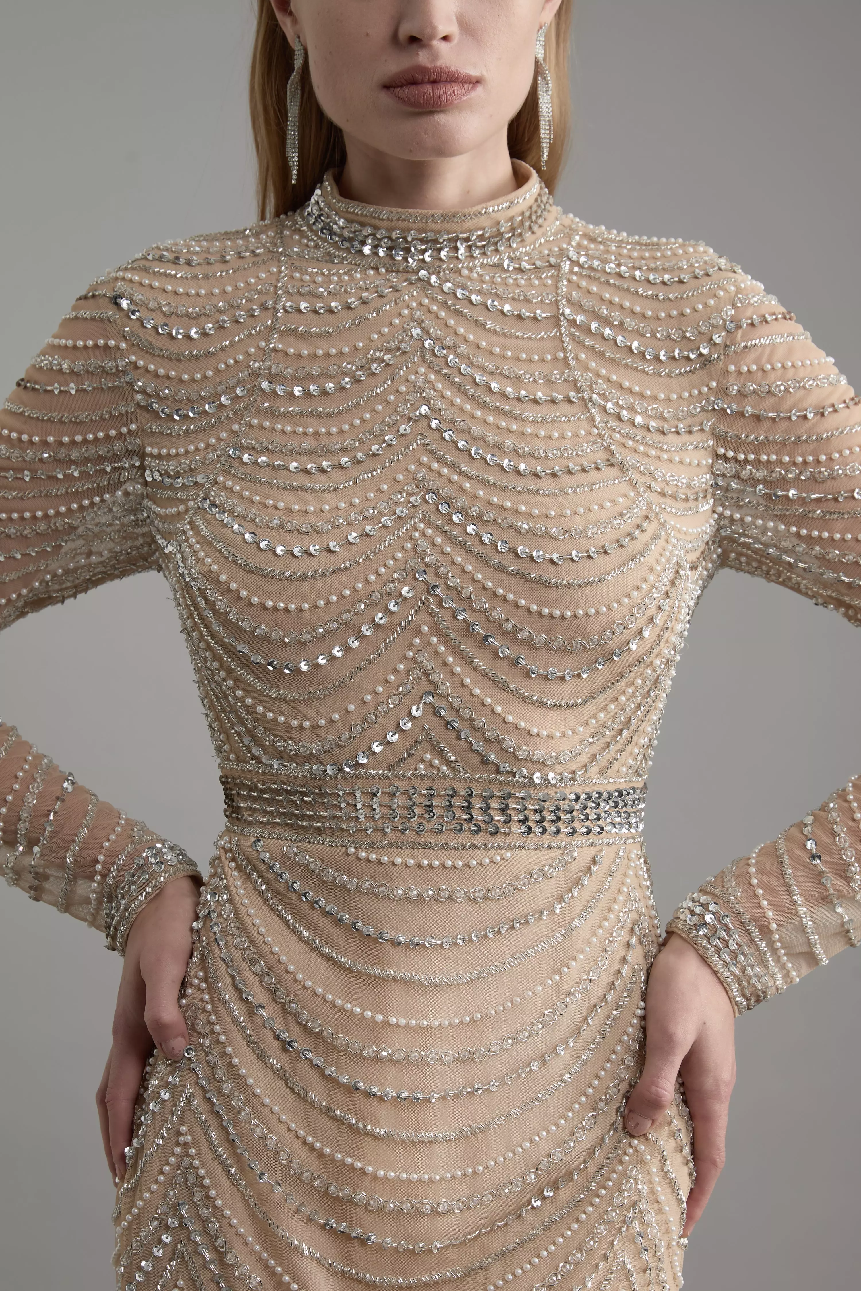 Tall Embellished Woven Long Sleeved Maxi Dress | Karen Millen