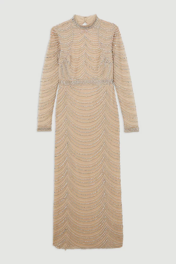 Tall Embellished Woven Long Sleeved Maxi Dress | Karen Millen Tall Embellished Woven Long Sleeved Maxi Dress | Karen Millen