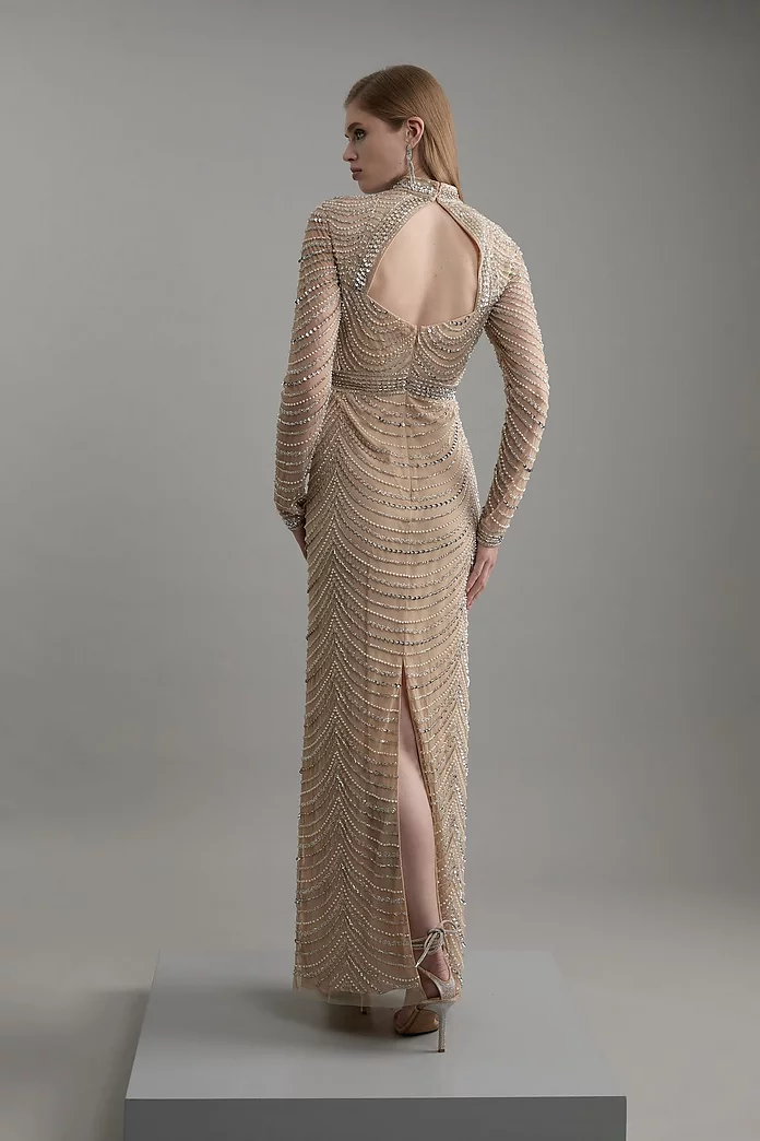 Embellished Woven Long Sleeved Maxi Dress | Karen Millen Embellished Woven Long Sleeved Maxi Dress | Karen Millen