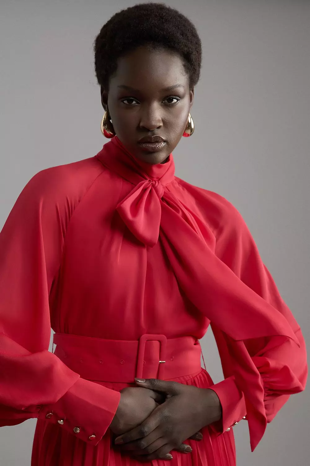 Red tie neck dress sales