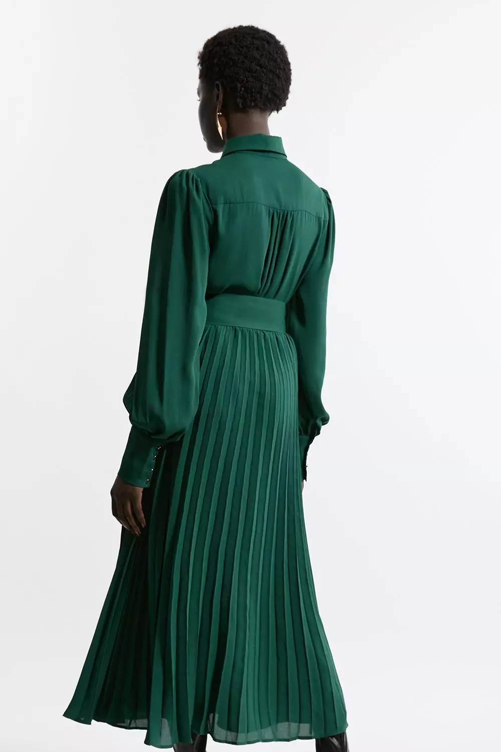 Petite Pleated Woven Maxi Shirt Dress With Belt | Karen Millen
