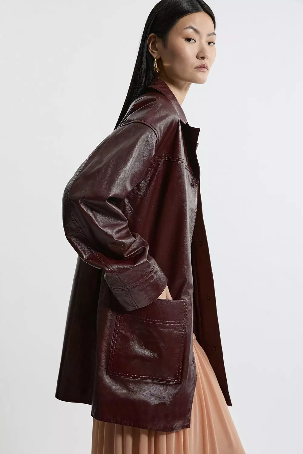 Red High Shine Leather Tailored Jacket alternative image