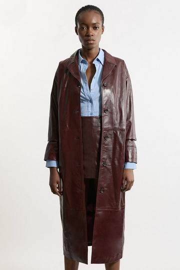 Red High Shine Leather Clean Trench Coat