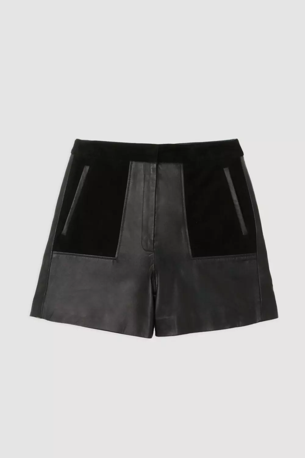 Navy Leather & Suede Mix Tailored Shorts alternative image