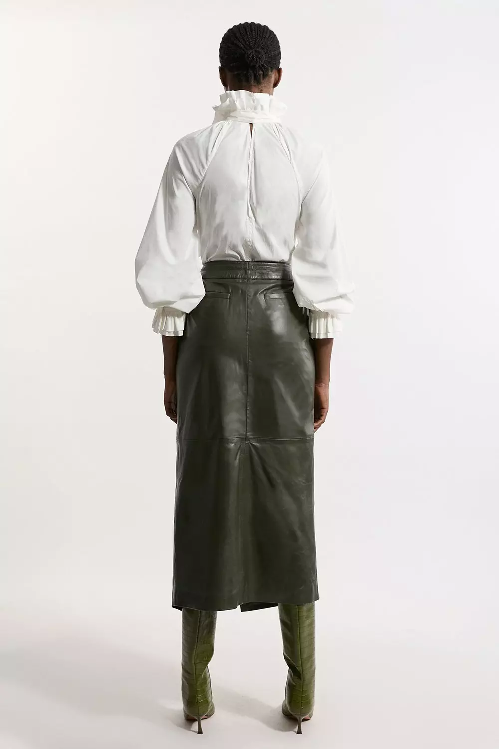 Leather midi skirt green hotsell