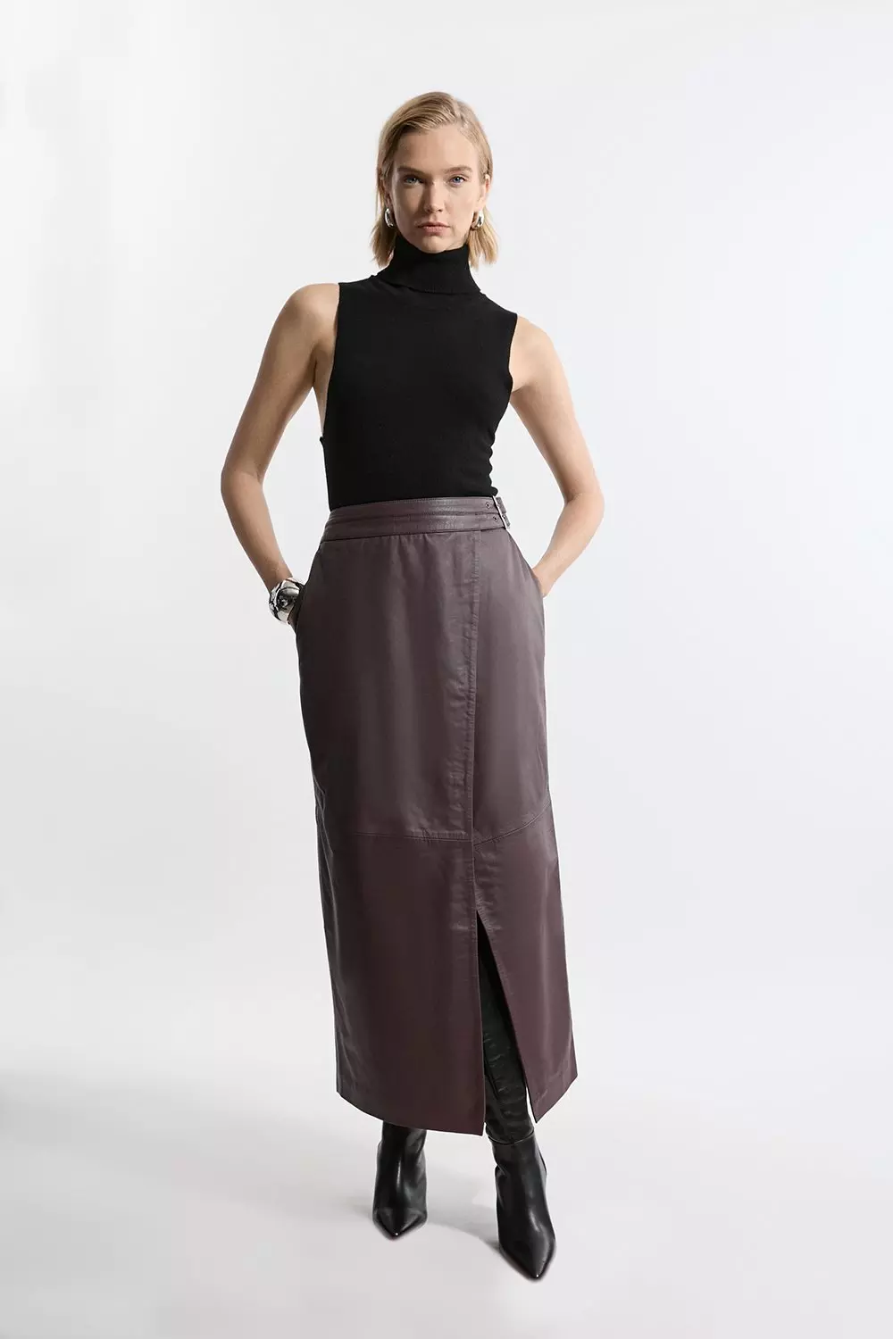 Karen millen a-line leather midi skirt hotsell