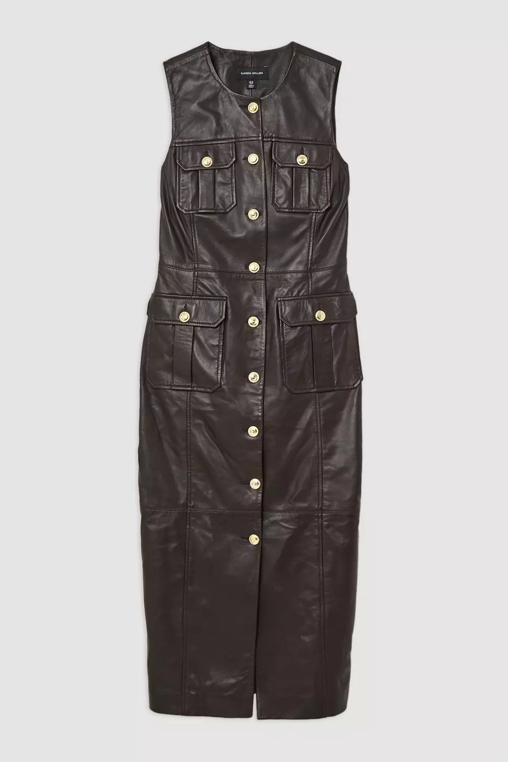 Leather Military Button Tailored Pencil Dress | Karen Millen