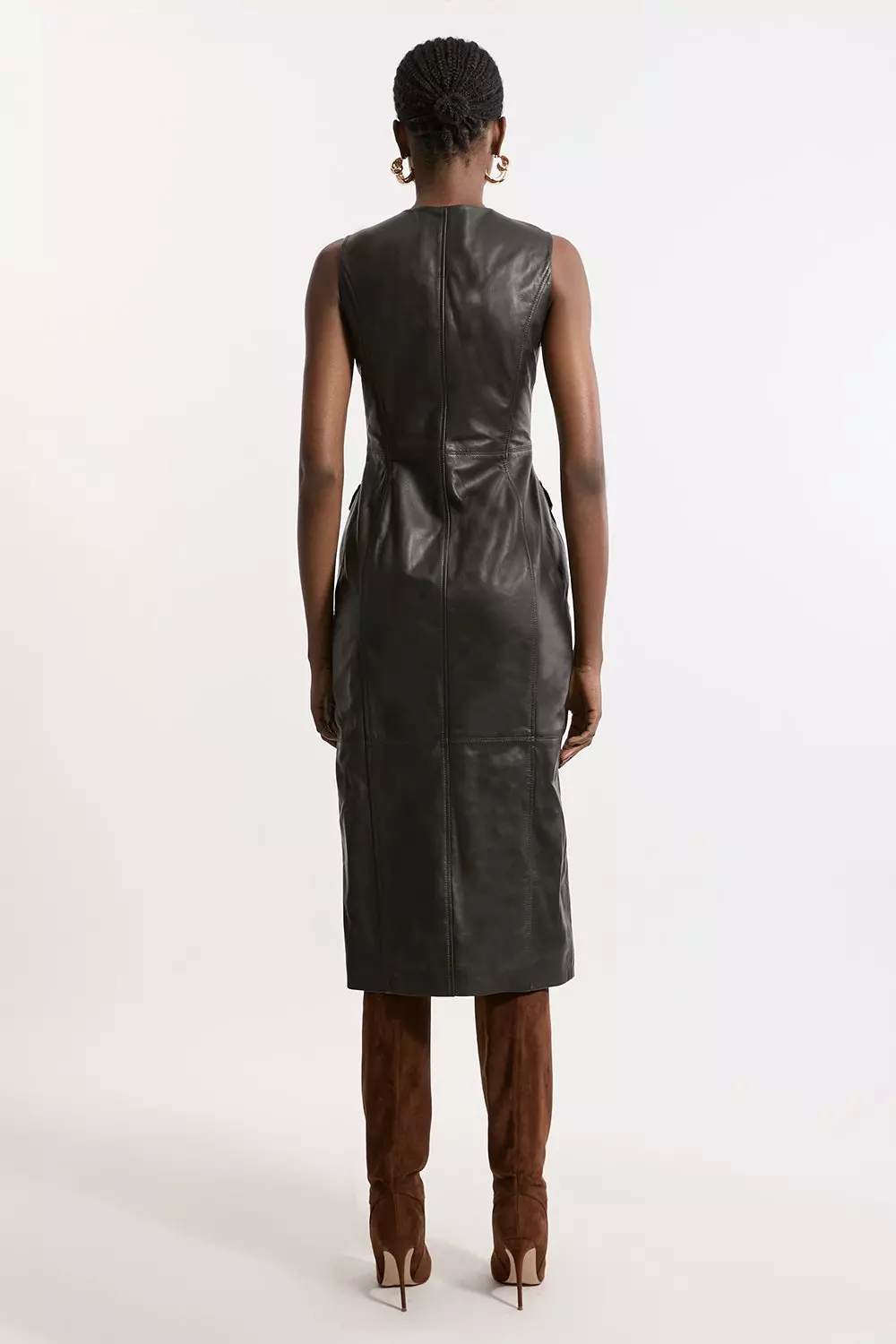 Leather Military Button Tailored Pencil Dress | Karen Millen