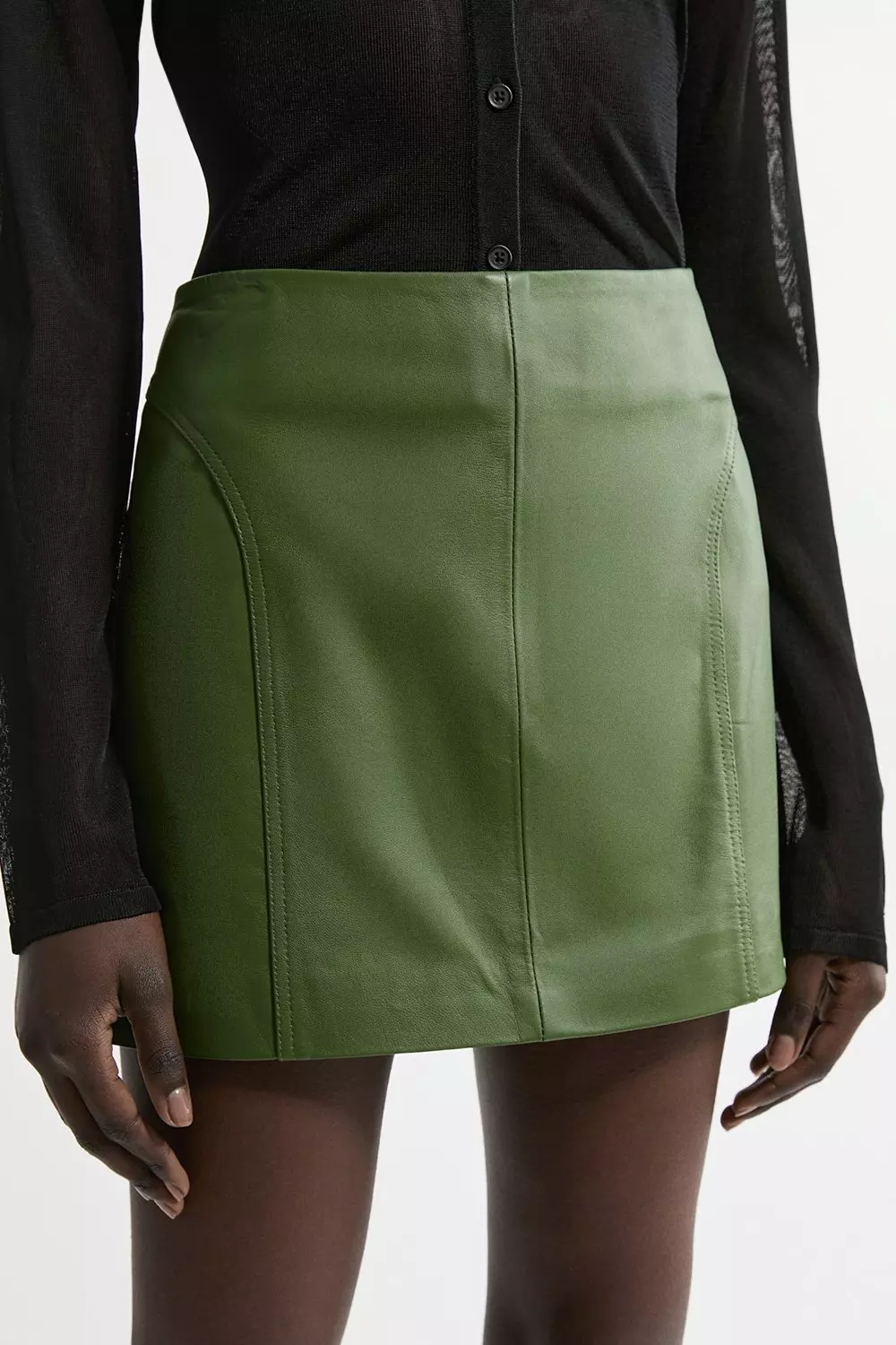 ミニスカート Beige Laser-cut Leather Skirt 06401-