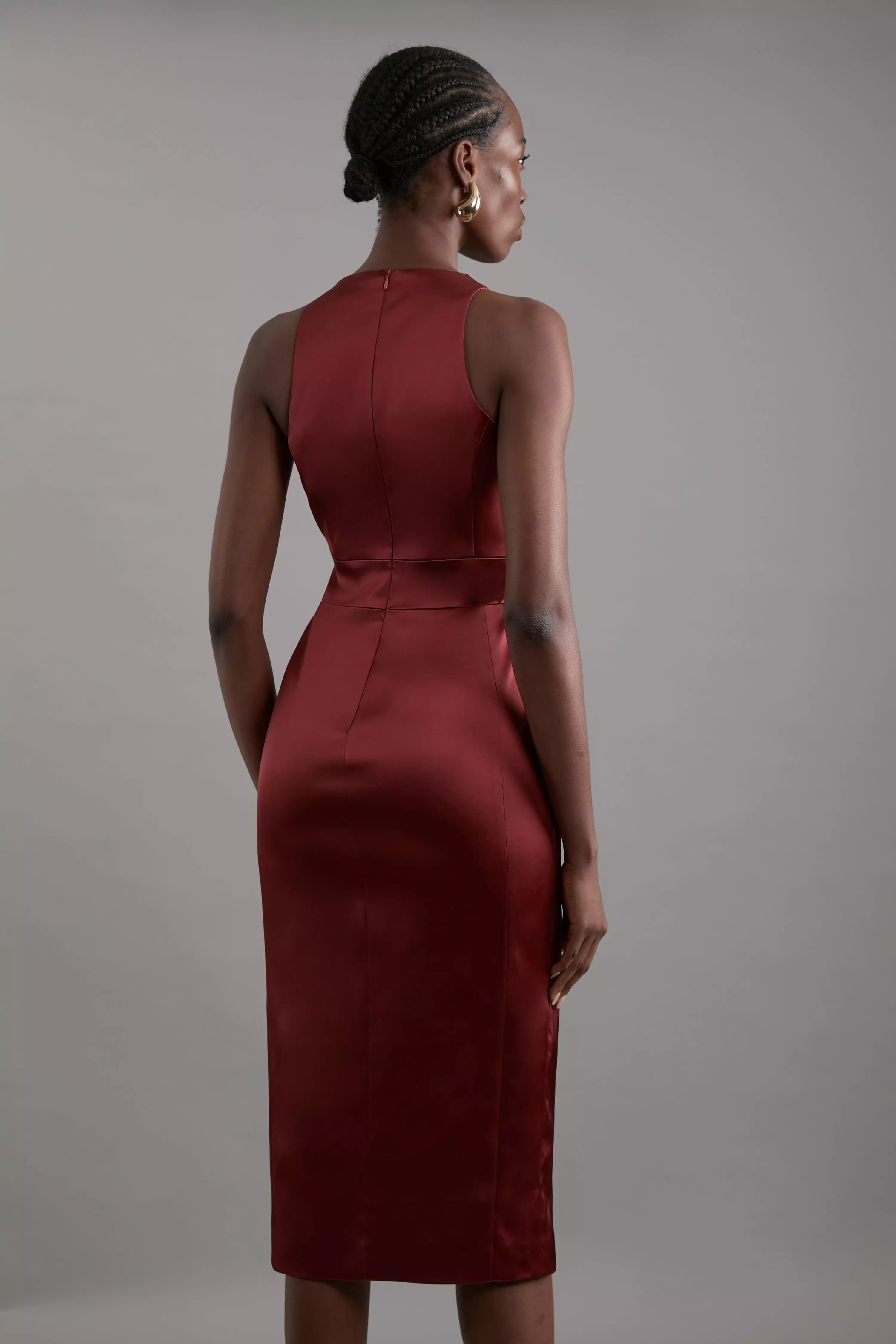 Petite Italian Structured Satin Bow Detail Tailored Maxi