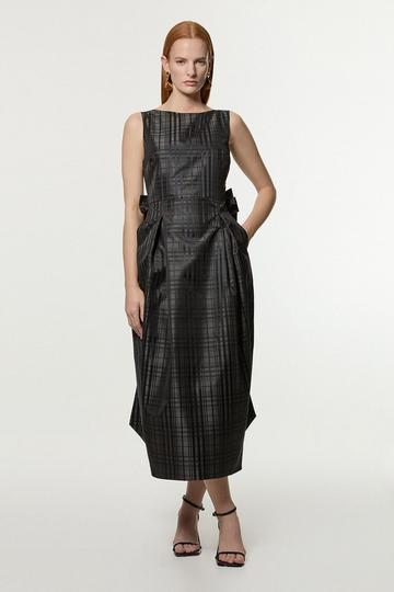 Petite Taffeta Check Bow Detail Tailored Maxi Dress brown