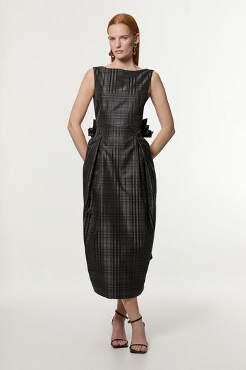 Taffeta Check Bow Detail Tailored Maxi Dress black