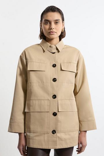 Cotton Contrast Lining Pocket Detail Coat camel