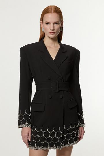 Crystal Embellished Tailored Blazer Mini Dress black