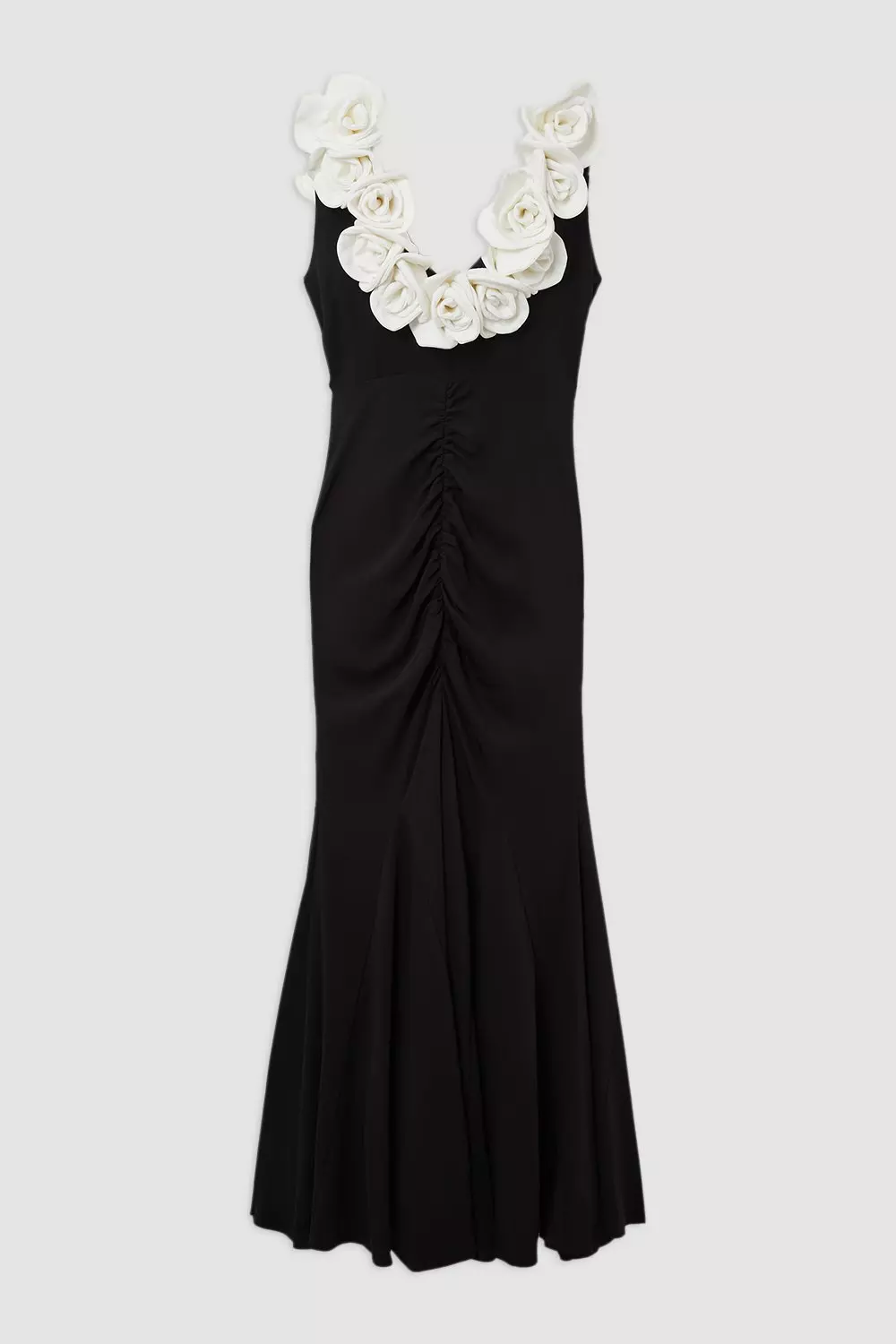 Compact Stretch Viscose Rosette Tailored Maxi Dress | Karen Millen