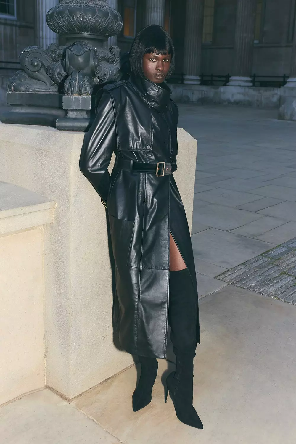 Black belted trench coat online