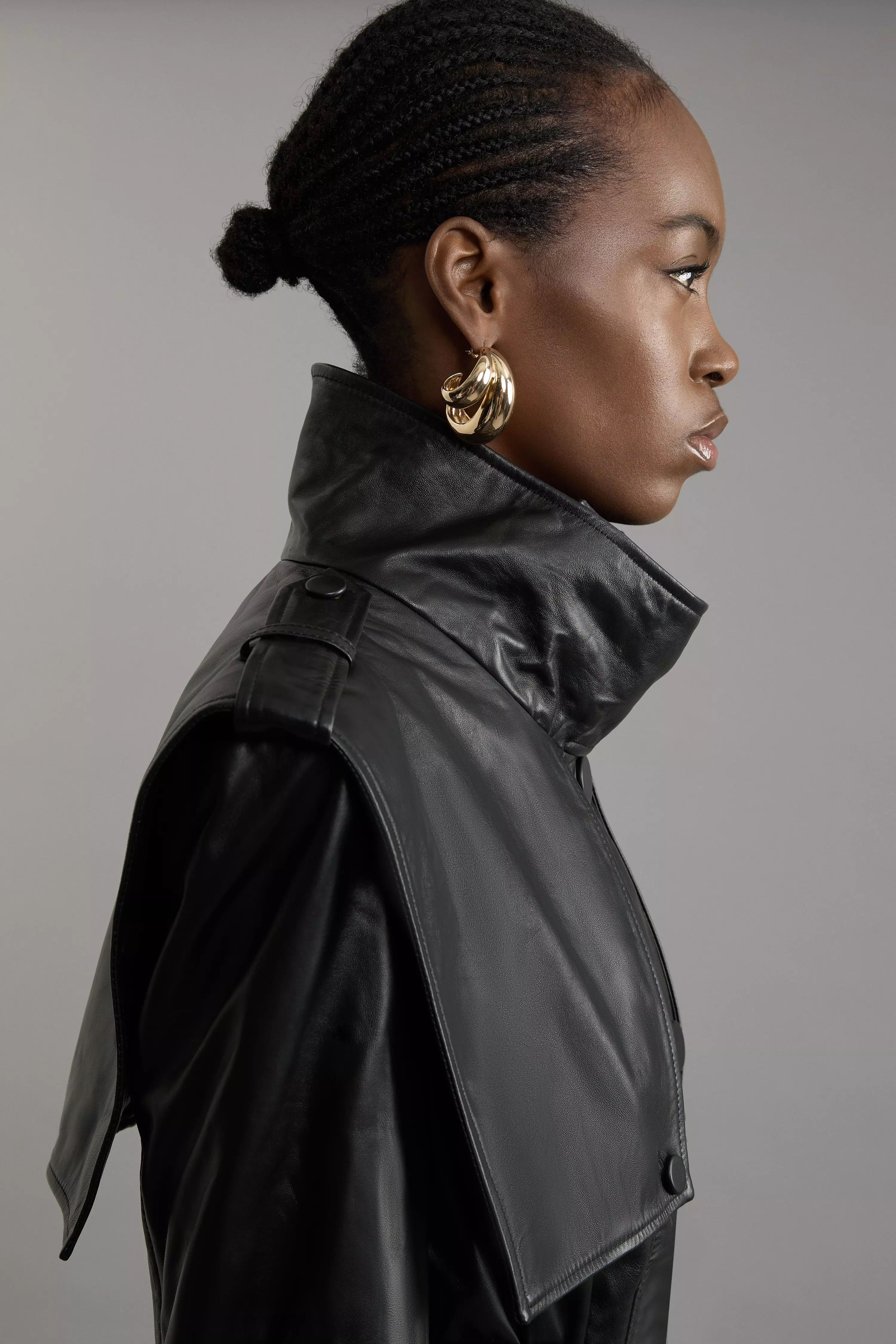 KAREN MILLEN ロングコート ブラック ポケット 帯ベルト Leather Strong Shoulder Belted Trench Coat | Karen Millen