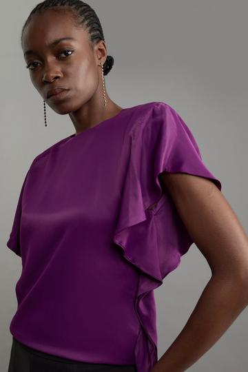 Satin Draped Sleeve Woven Top purple