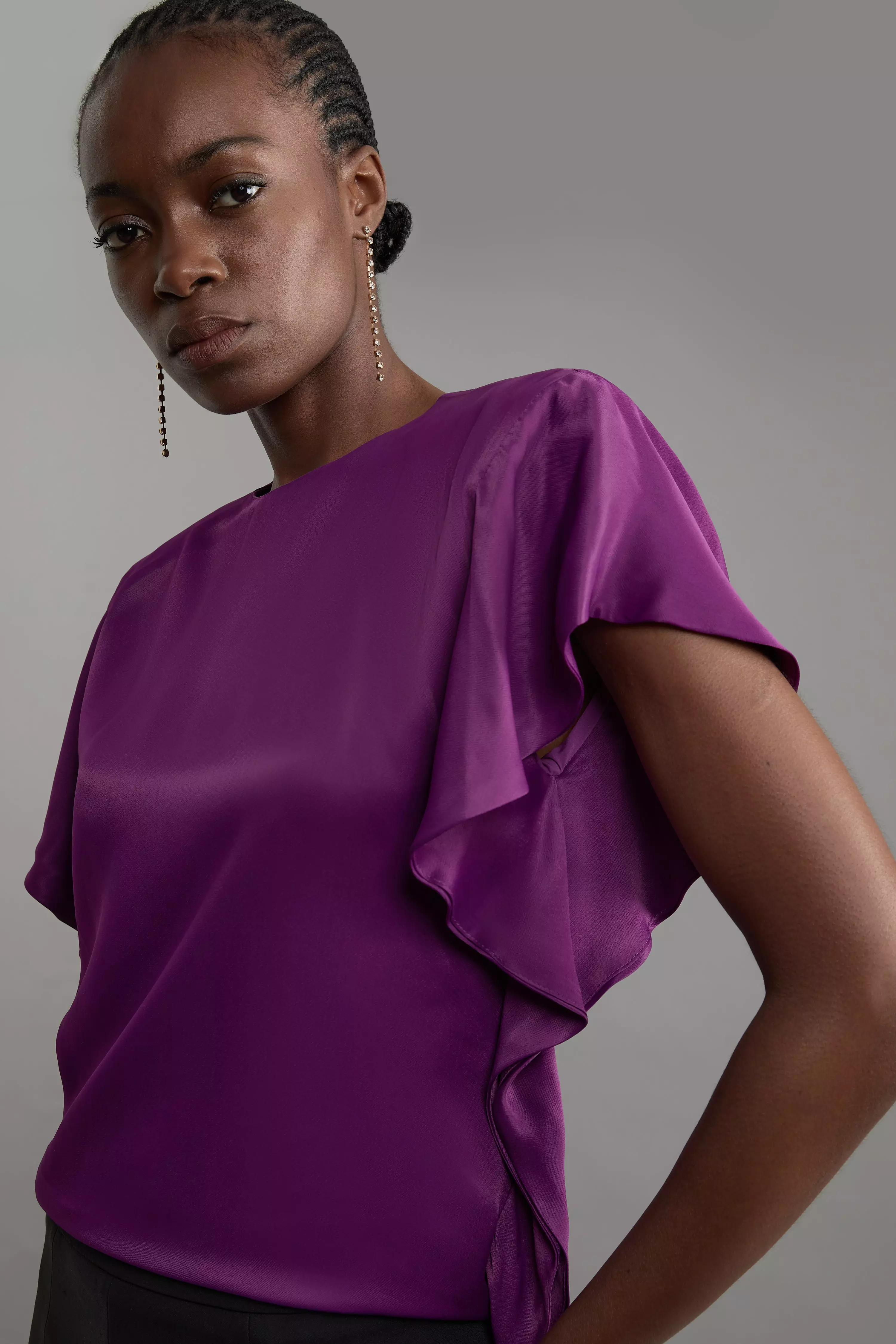 Satin Draped Sleeve Woven Top Karen Millen