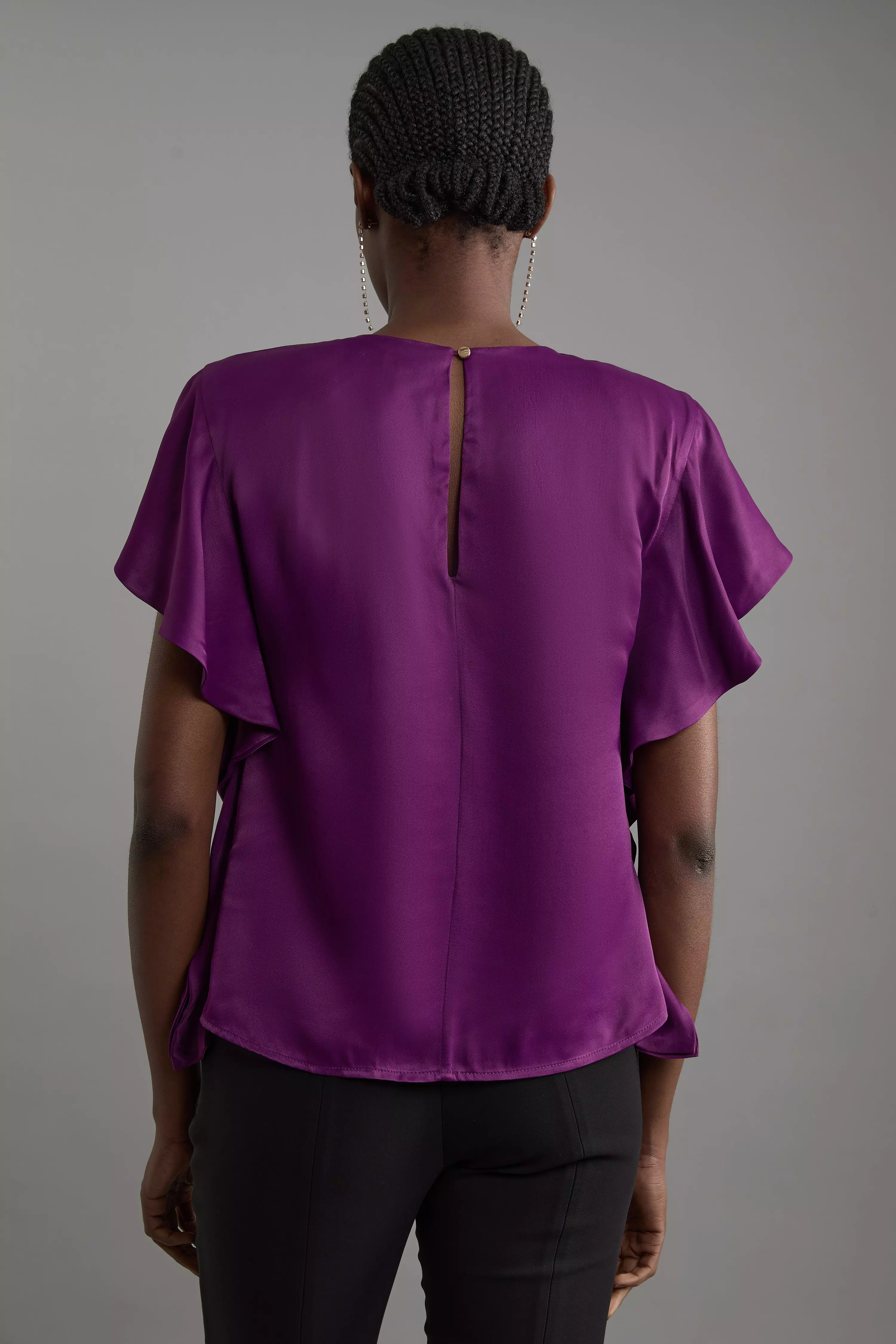 Satin Draped Sleeve Woven Top | Karen Millen