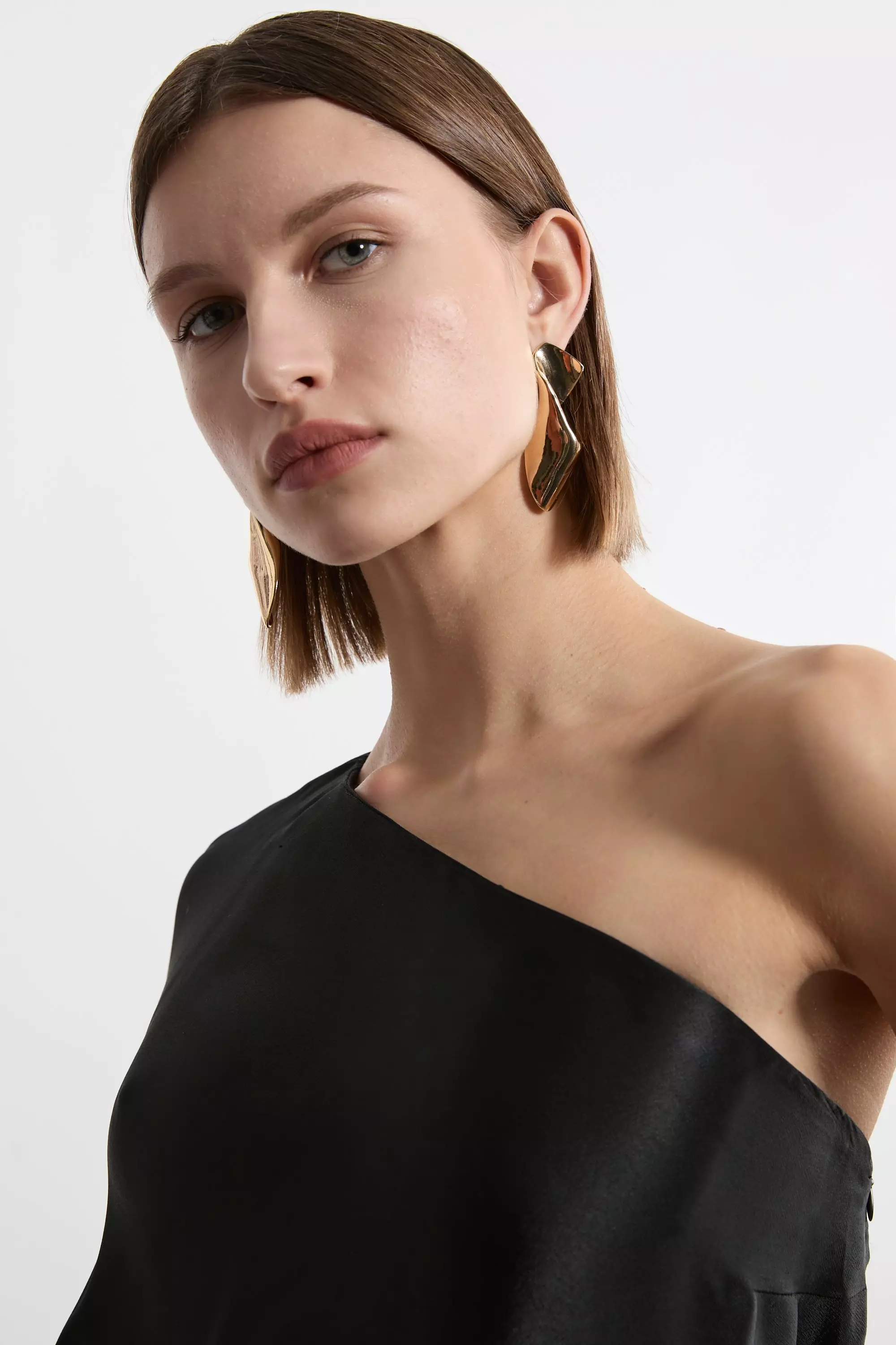 One Shoulder Draped Satin Woven Maxi Dress | Karen Millen