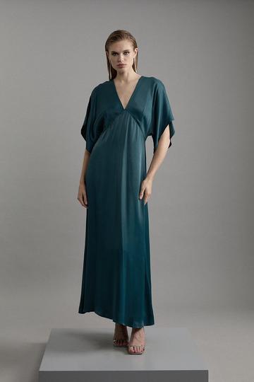 Petite Satin Angel Sleeve Woven Maxi Dress teal