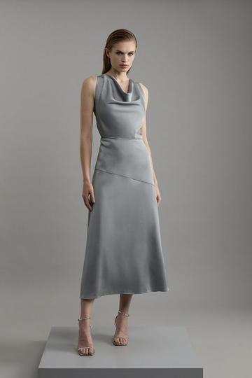 Tall Satin Halter Neck Woven Midi Dress dark grey