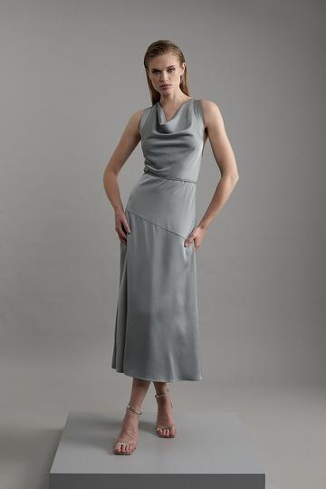 Satin Halter Neck Woven Midi Dress dark grey