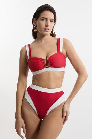 Red Colour Block Bikini Bottoms