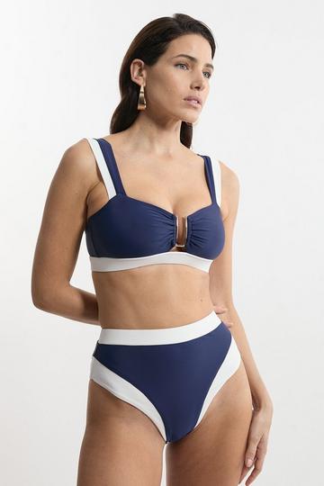 Colour Blocked Trimmed Bikini Top navy