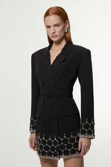 Petite Crystal Embellished Tailored Blazer Mini Dress black