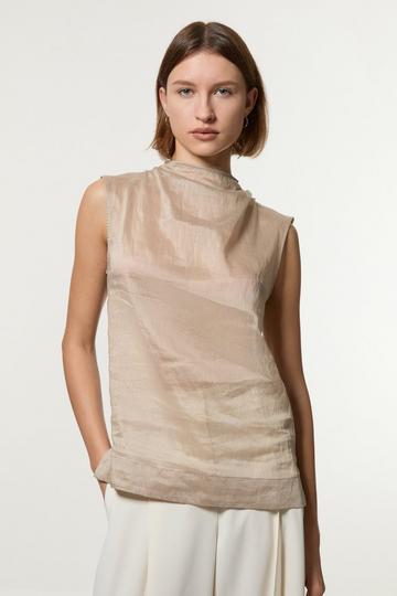 Slub Organdie Woven High Neck Top champagne