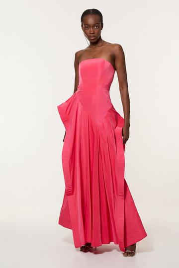 Taffeta Drama Sculptural Tailored Maxi Dress hot pink