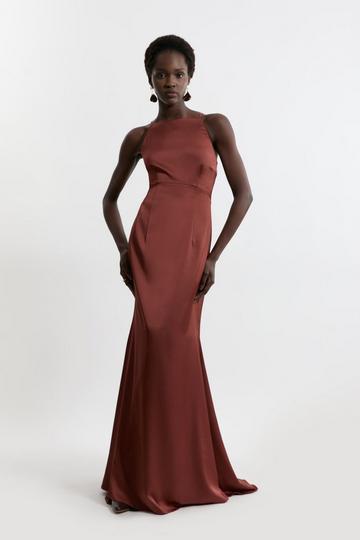 Petite Satin Crepe Column Woven Maxi Dress chocolate