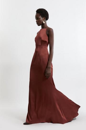 Satin Back Crepe Column Woven Maxi Dress chocolate