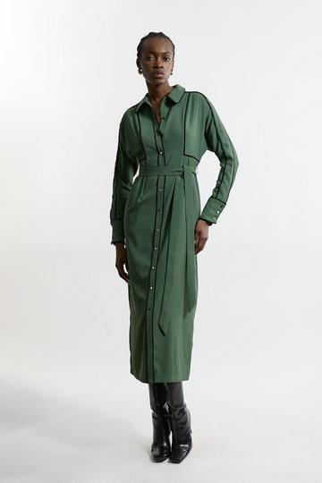 Tall Twill Midaxi Woven Shirt Dress With Belt khaki