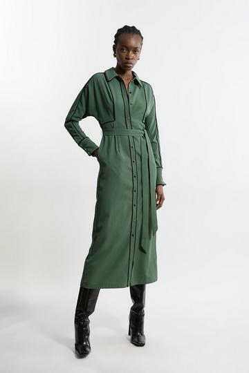 Petite Twill Midaxi Woven Shirt Dress With Belt khaki