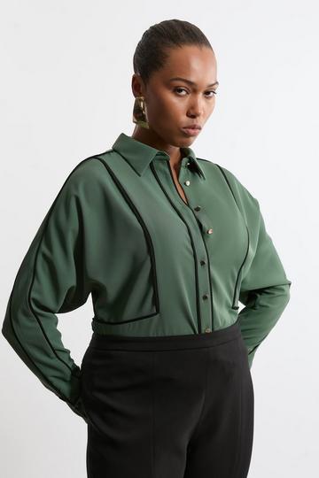 Plus Size Twill Contrast Detail Woven Shirt khaki