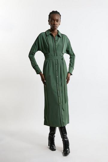 Twill Midaxi Woven Shirt Dress With Belt khaki