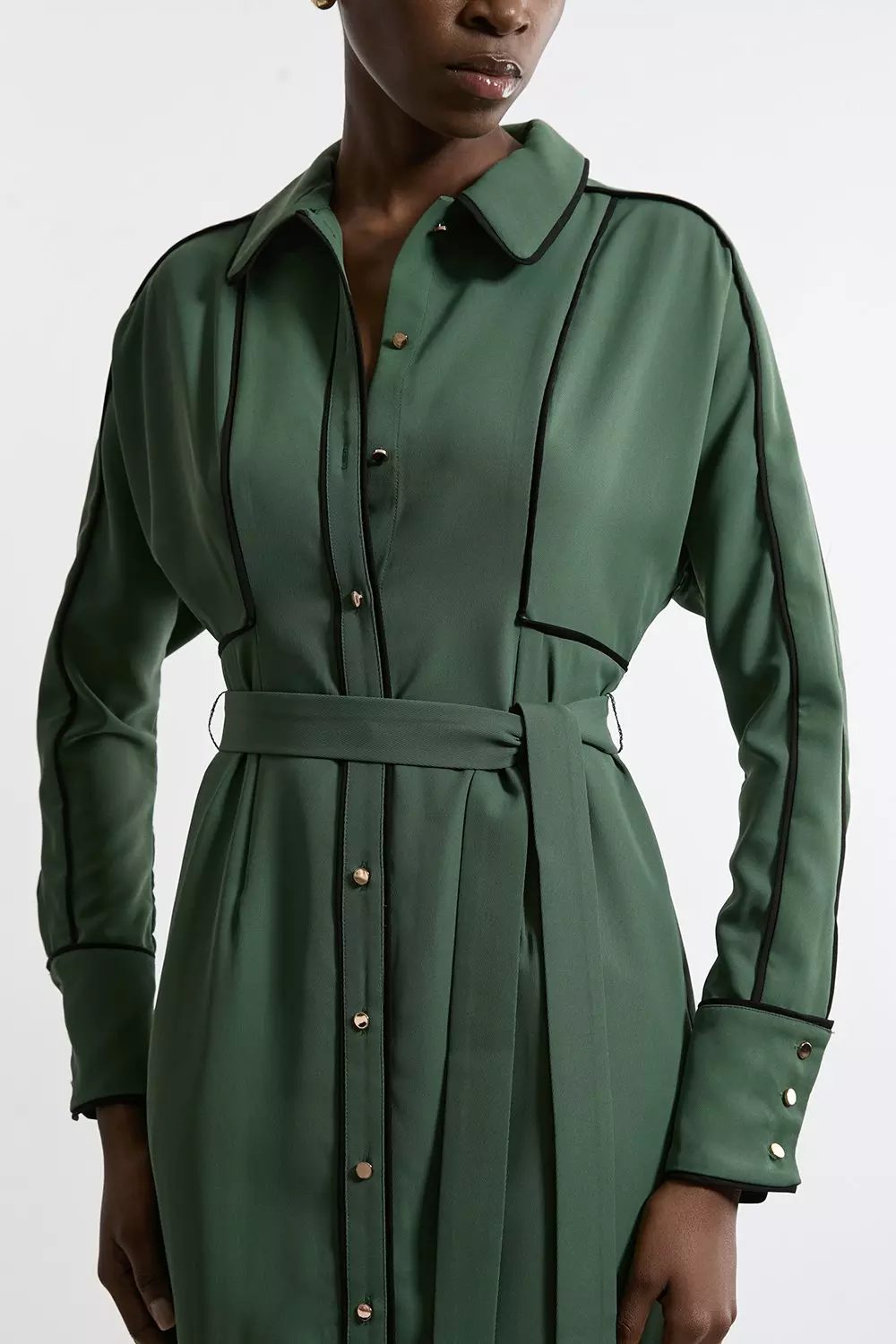 Twill Midaxi Woven Shirt Dress With Belt | Karen Millen