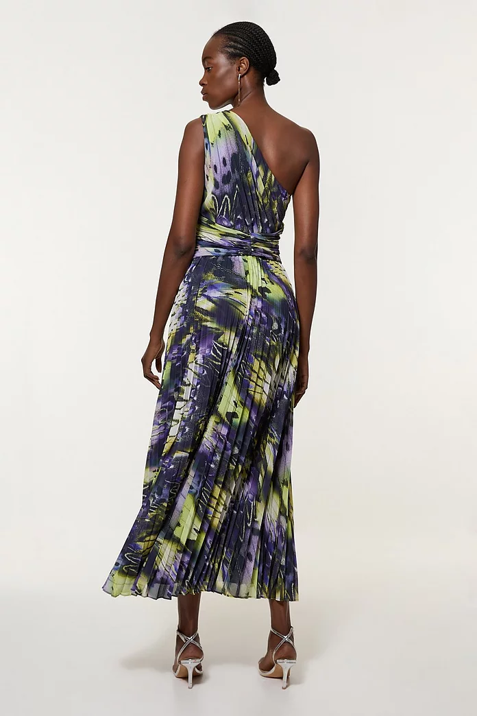 Petite Crinkle Feather Print Woven One Shoulder Midaxi Dress Petite Crinkle Feather Print Woven One Shoulder Midaxi Dress