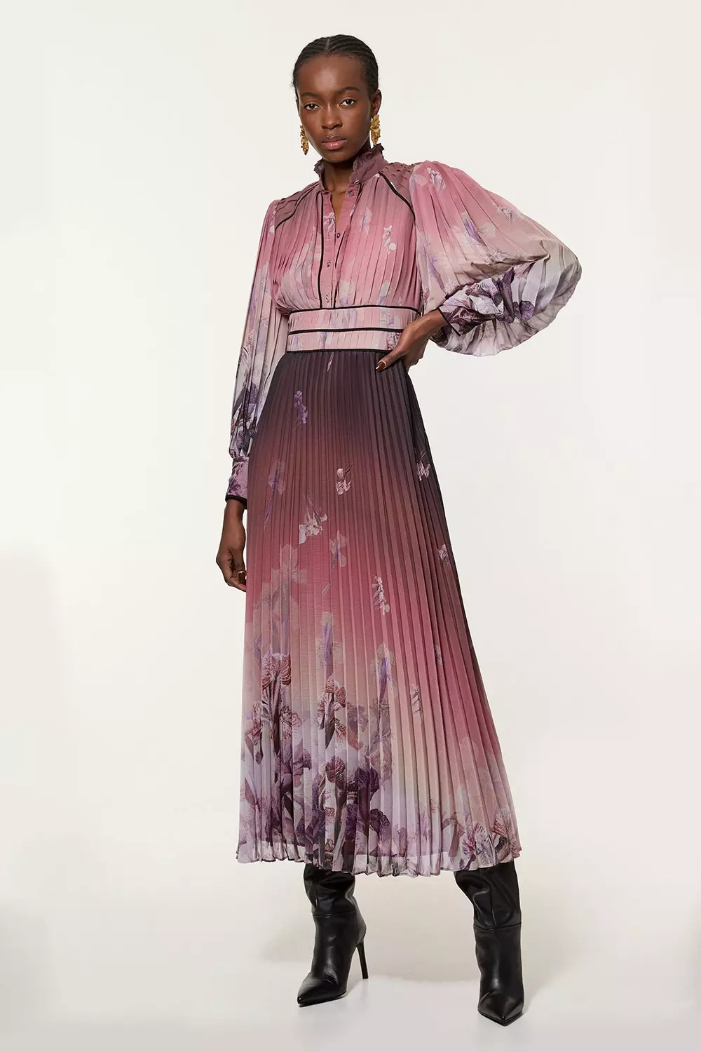 KAREN MILLEN ミニ丈ドレス フリル ホルターネック ジョーゼット KAREN MILLEN 日本未入荷 ドット フリル ジョーゼット ミニ