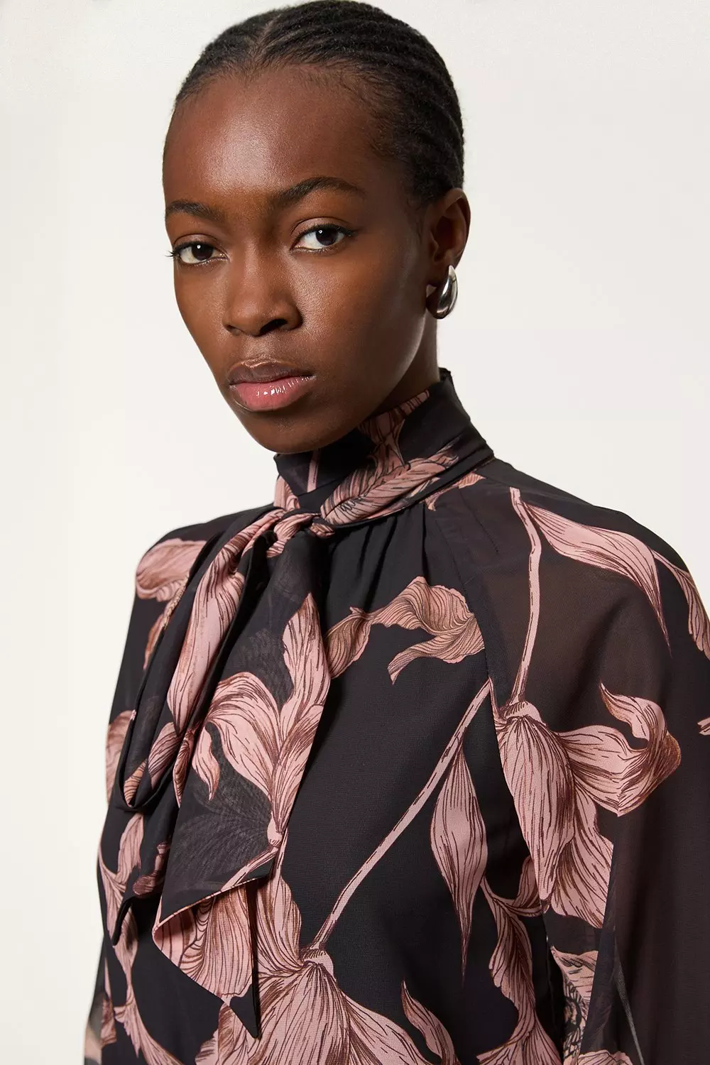 Petite Floral Tie Neck Printed Woven Blouse | Karen Millen