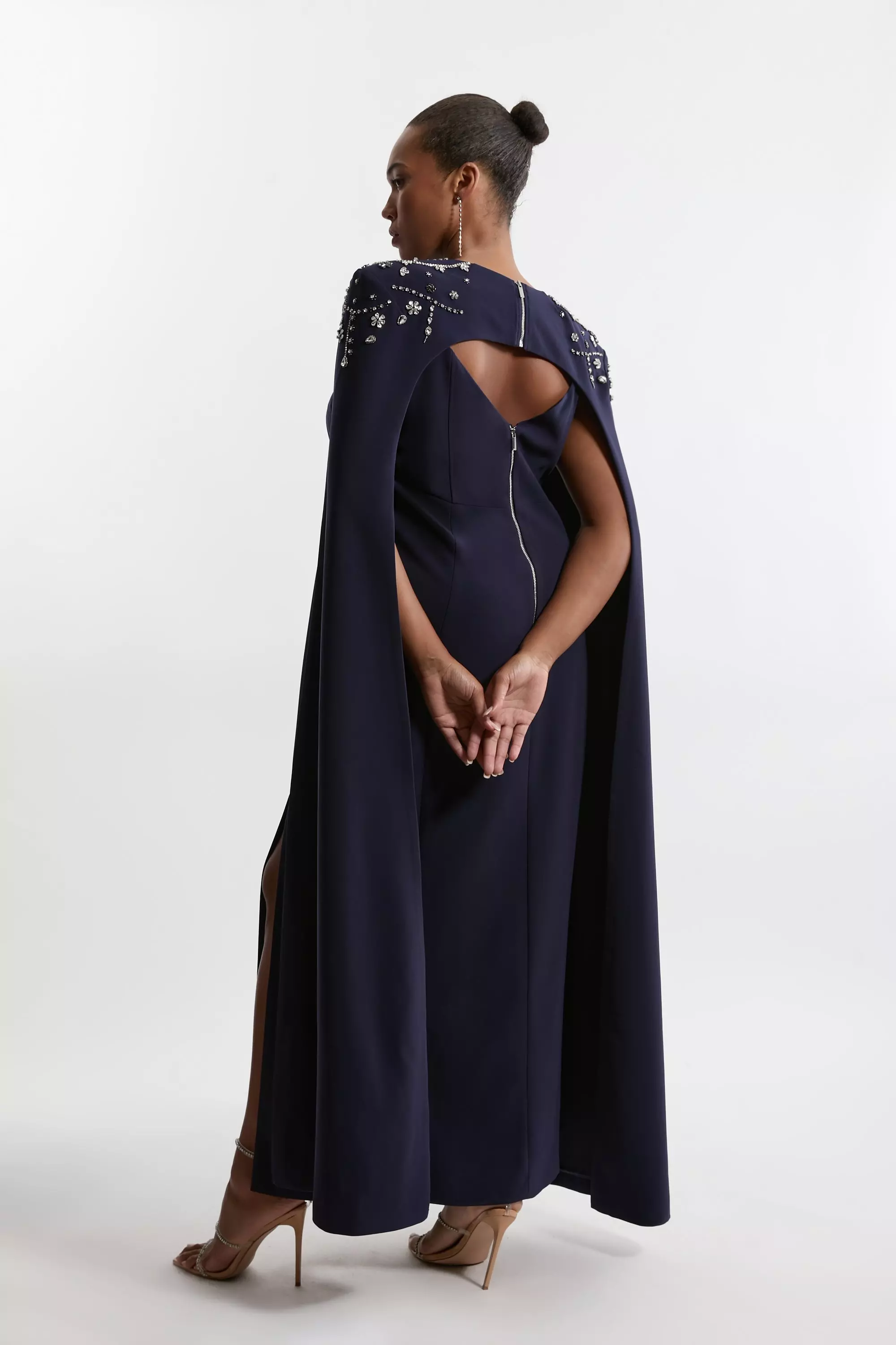 Plus Size Crystal Embellished Viscose Crepe Maxi Dress With