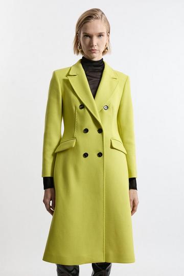 Petite Premium Italian Manteco Wool Fitted Tailored Midi Coat lime