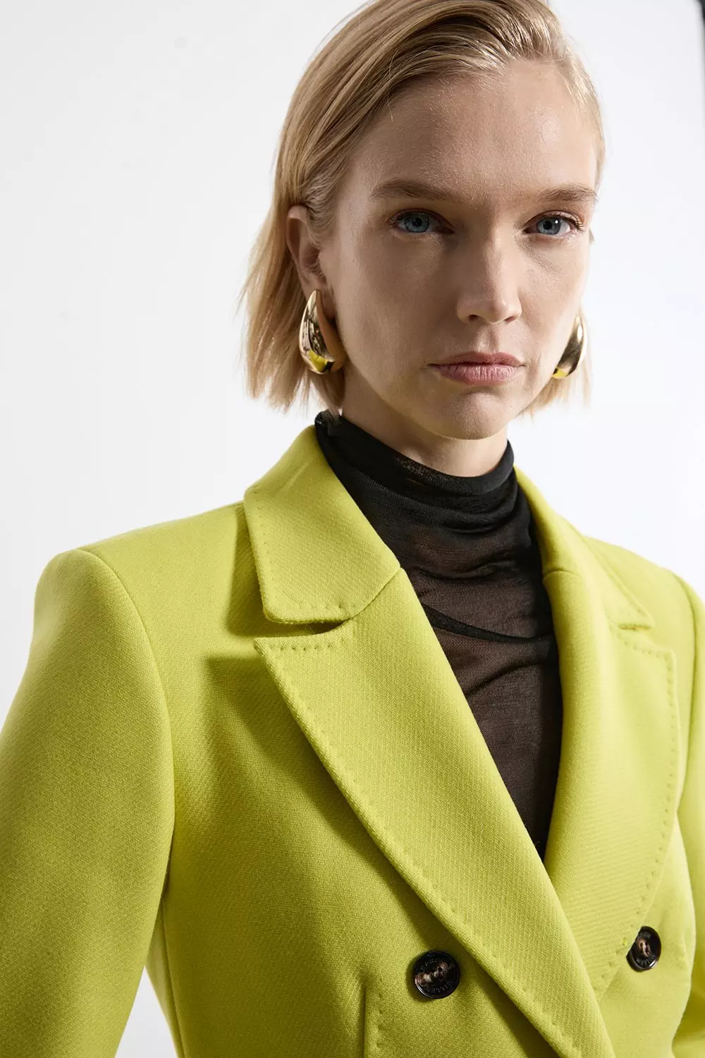 Lime Petite Premium Italian Manteco Wool Fitted Tailored Midi Coat alternative image
