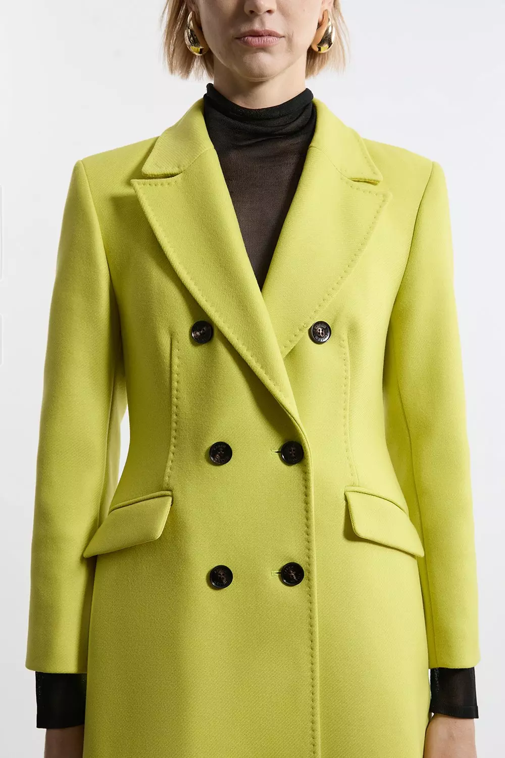 Lime Petite Premium Italian Manteco Wool Fitted Tailored Midi Coat alternative image