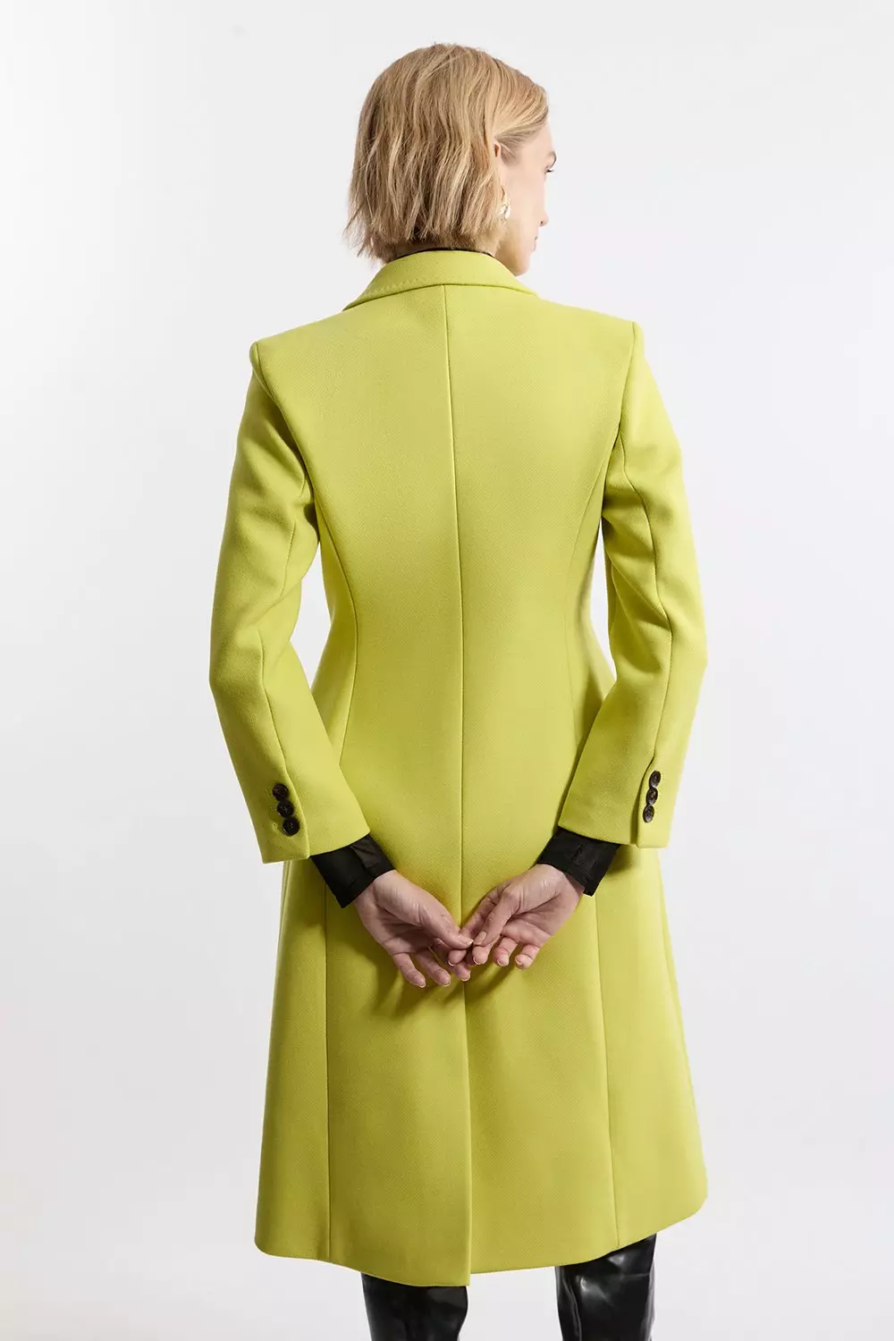 Karen Millen Womens Petite Premium Italian Manteco Wool Fitted Tailored Midi Coat Green Size 0