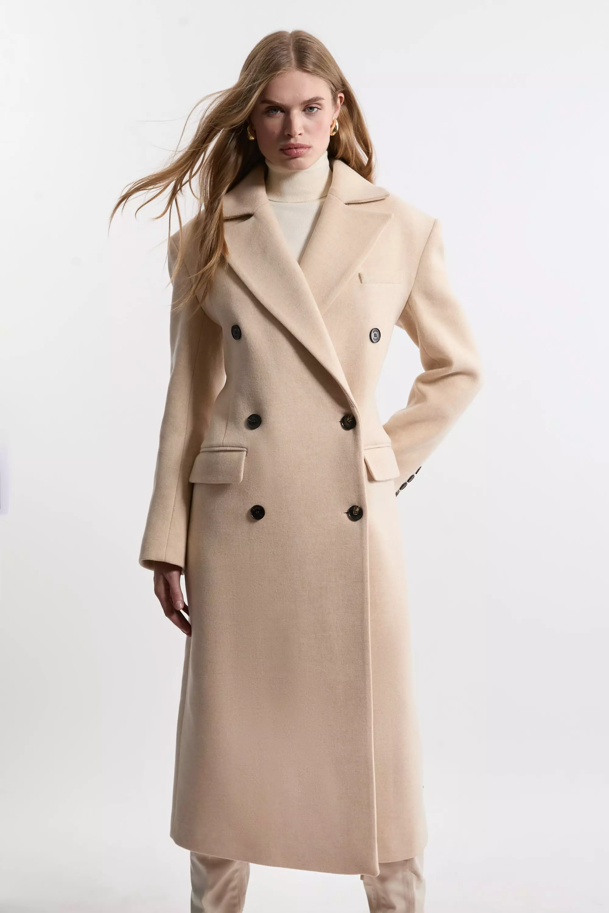 wool long coat for women with single breasted and pockets 2256